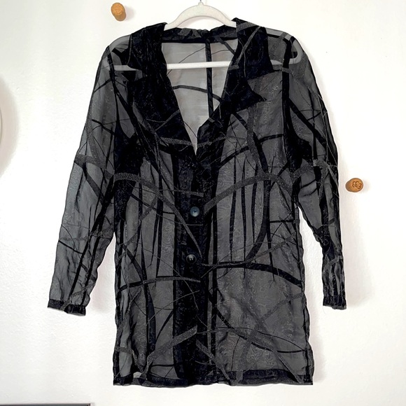 Vintage Tops - VINTAGE | Sheer Organza Longsleeve Button Up | medium